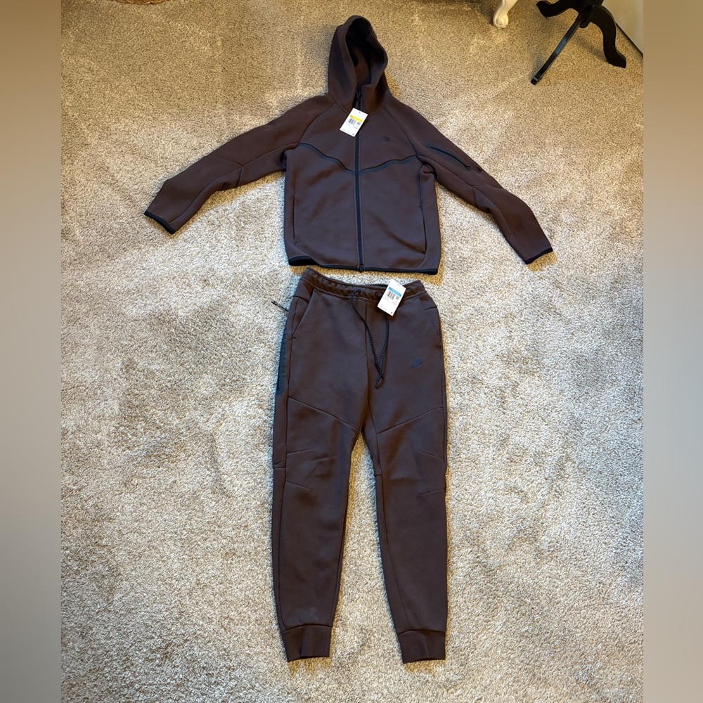 Nike Chocolate Brown Hoodie and Slim Fit Taper Leg Pants with Black Details